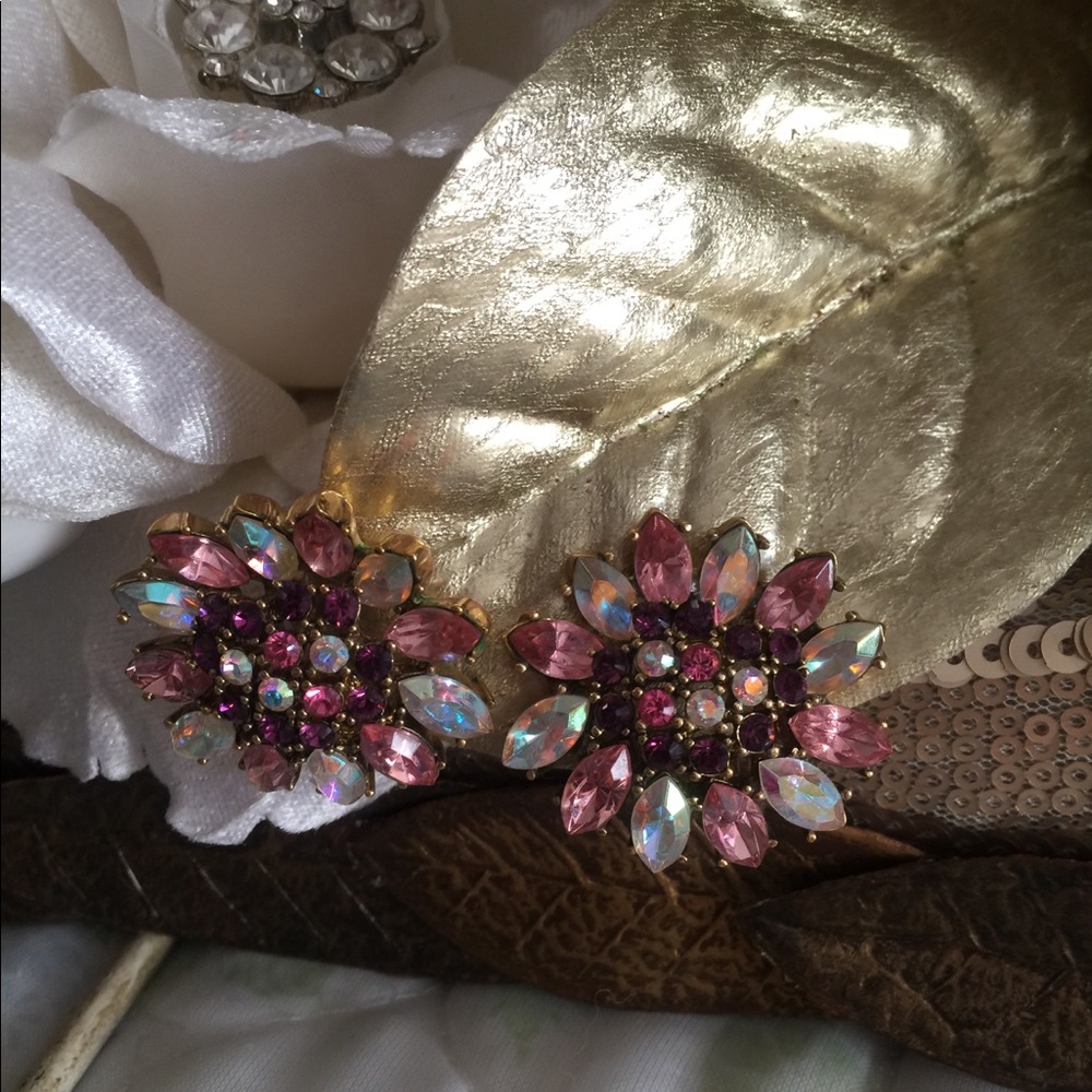 Bob Mackie vintage rhinestone flower earrings - Picture 2 of 6